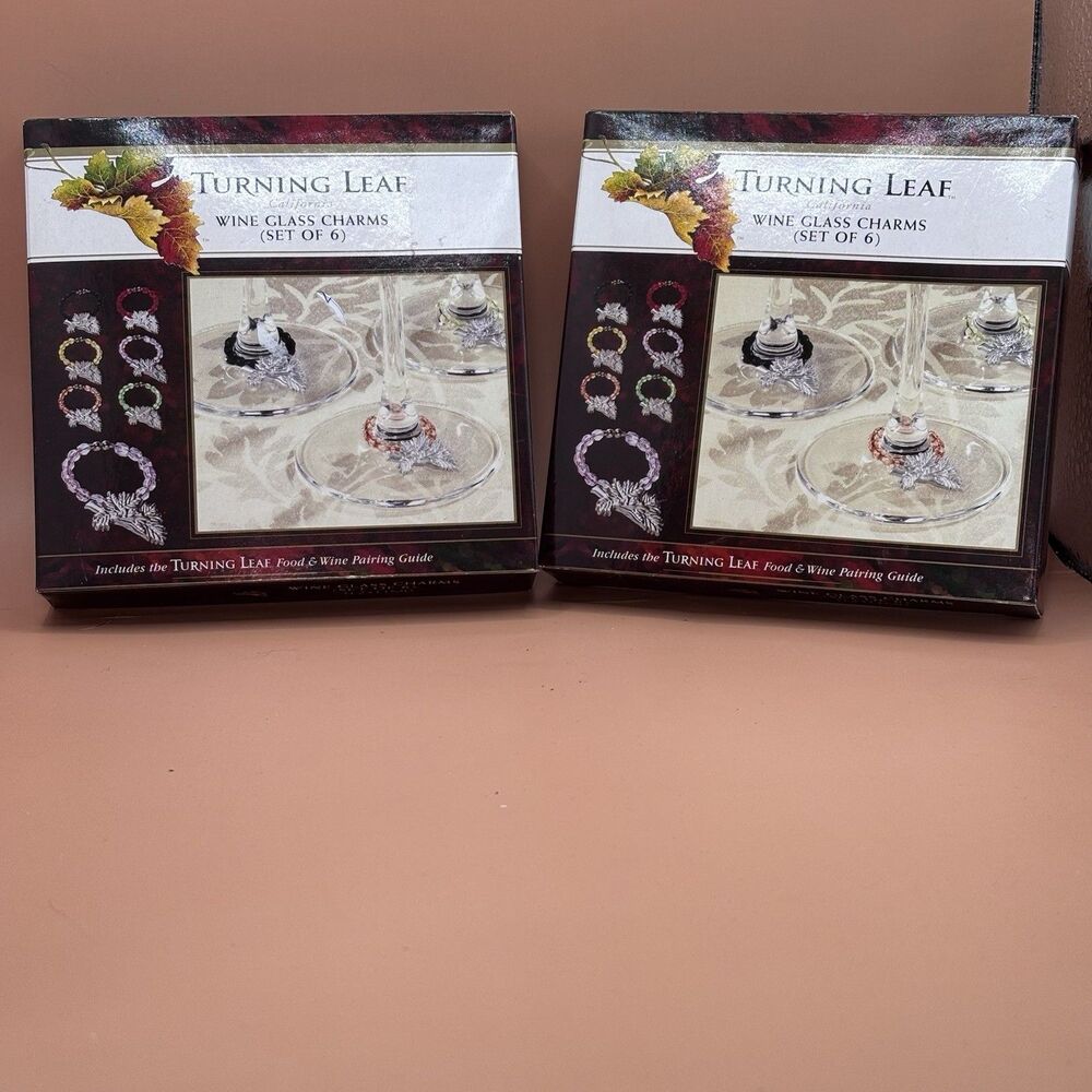 Turning Leaf Wine Glass Charms Set of 6 Beaded Grape Leaf Wine Marker 2002 2 box